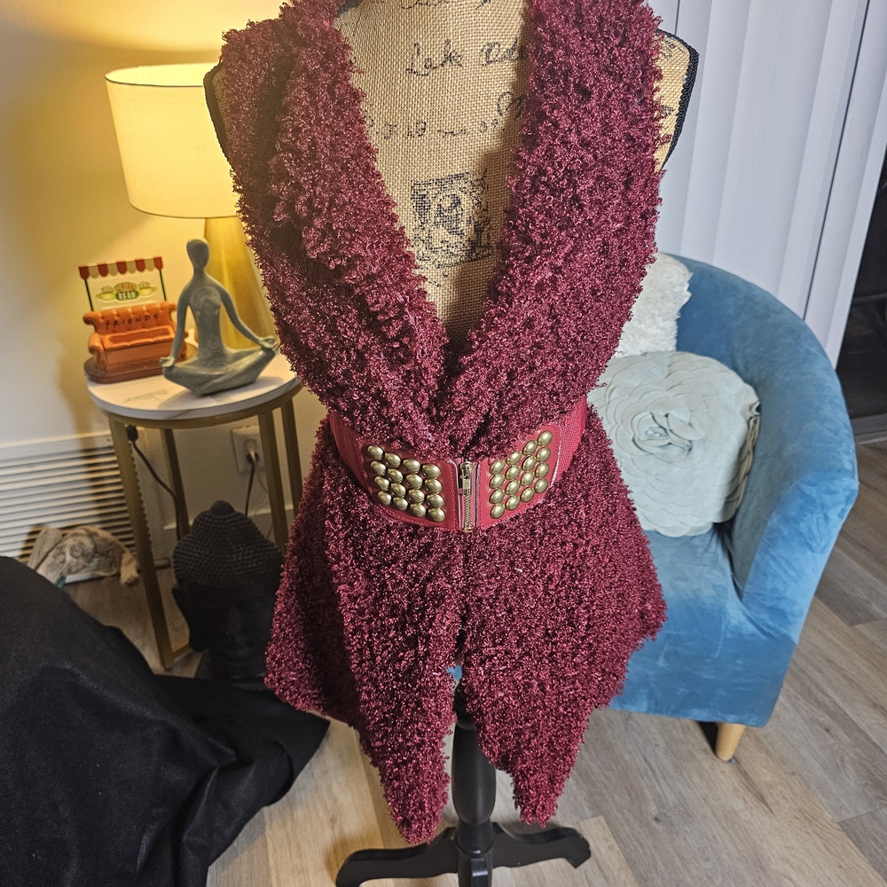 Women's Burgundy Vest with Belt